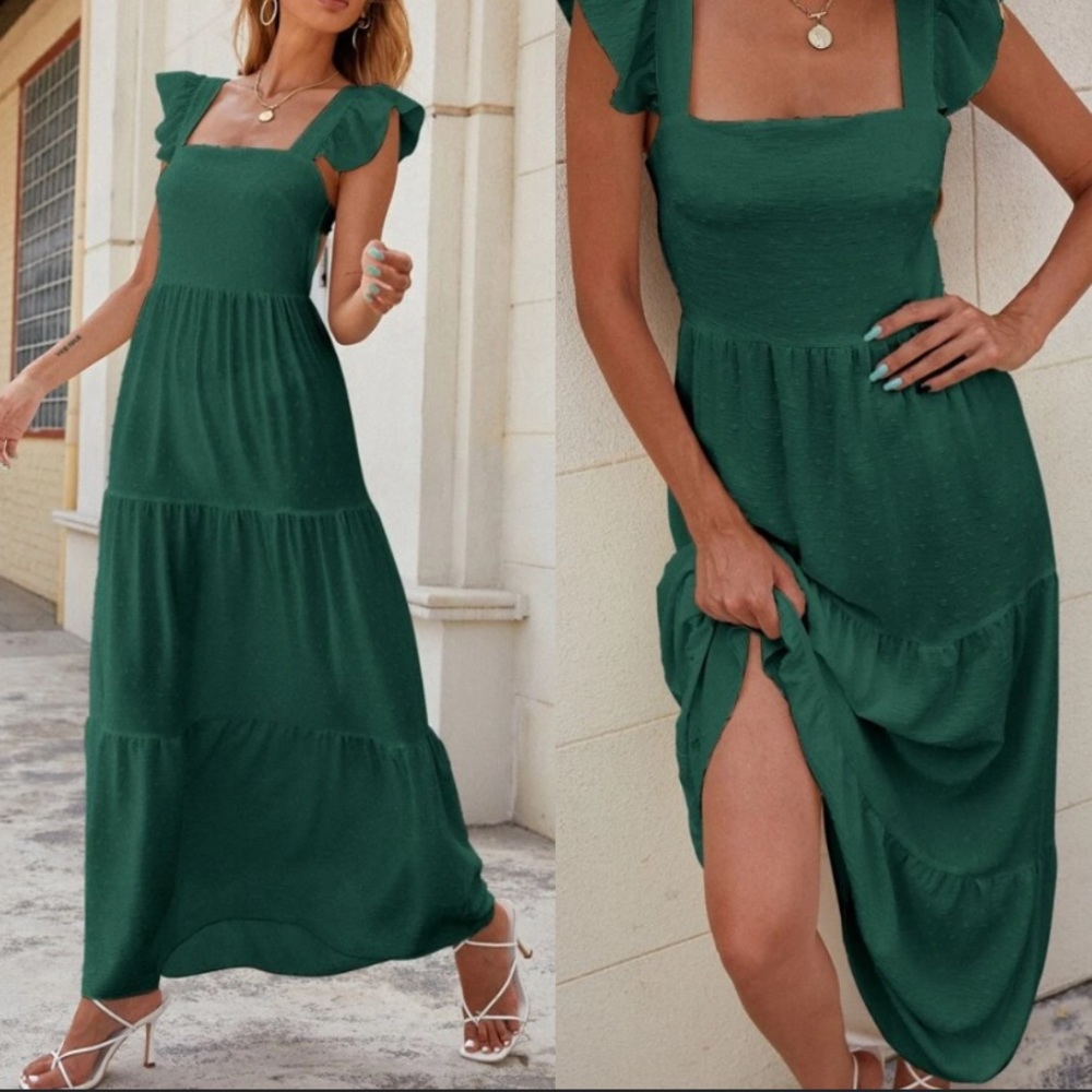 Boho tied open back square neck maxi dress - Picture 2 of 12